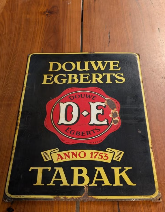 Vintage Douwe Egberts Tabak emaille reclamebord 47x68cm